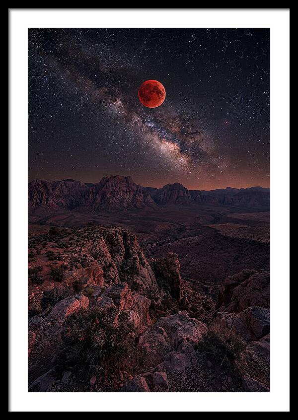 Blood Moon Eclipse Over Desert