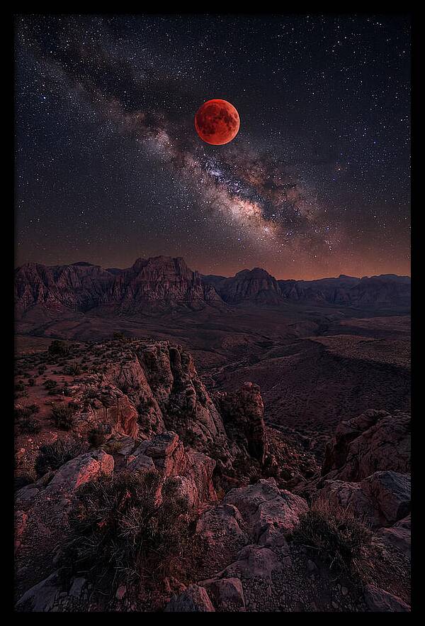 Blood Moon Eclipse Over Desert