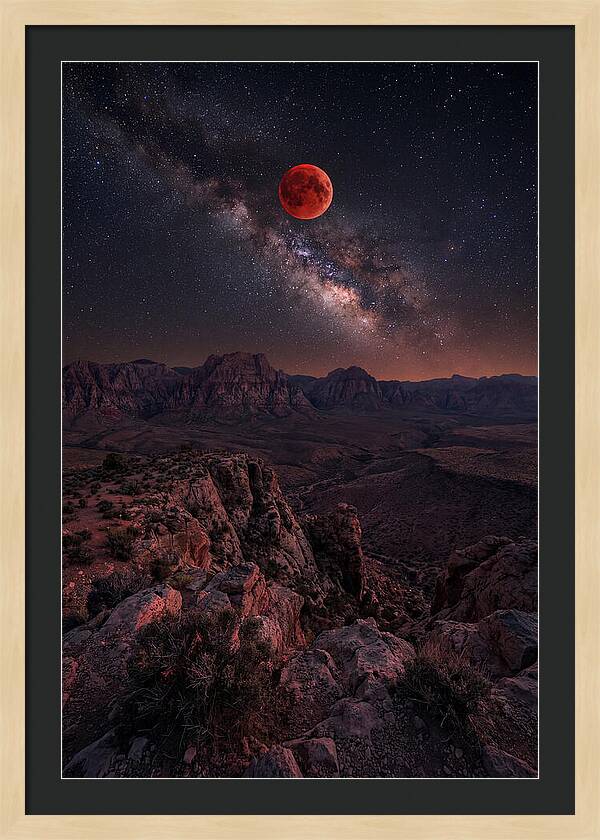 Blood Moon Eclipse Over Desert