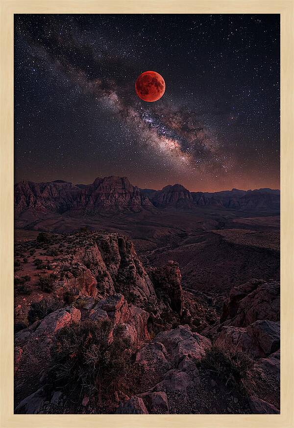 Blood Moon Eclipse Over Desert