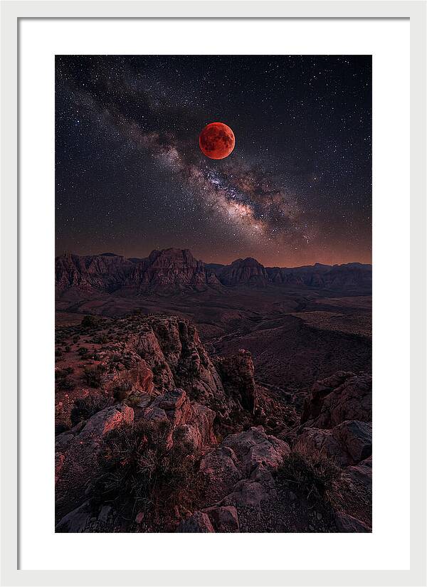 Blood Moon Eclipse Over Desert