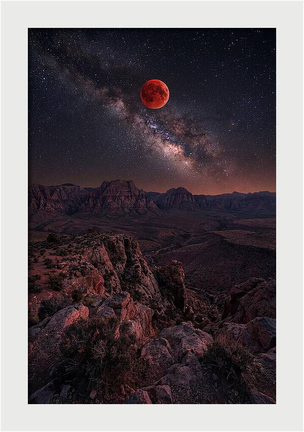 Blood Moon Eclipse Over Desert