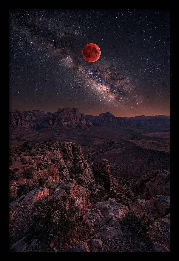 Blood Moon Eclipse Over Desert