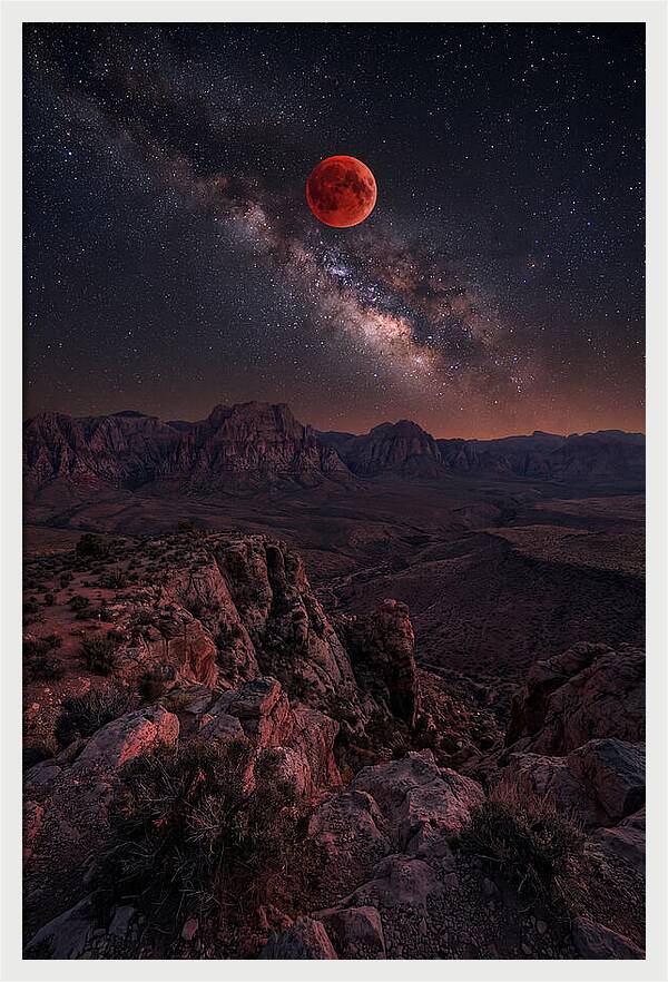 Blood Moon Eclipse Over Desert