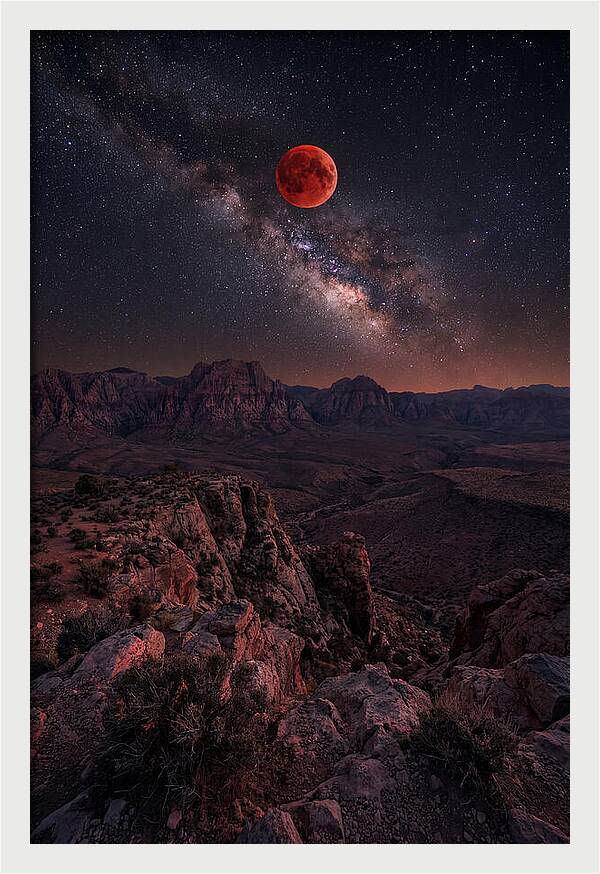 Blood Moon Eclipse Over Desert