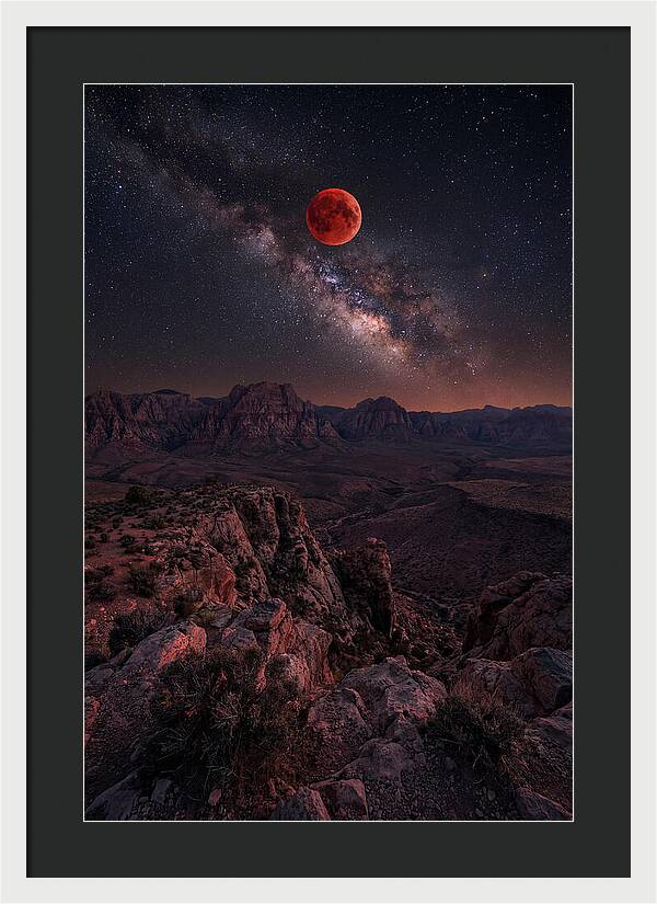 Blood Moon Eclipse Over Desert