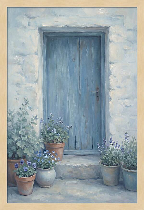 Blue Door With Flower Pots