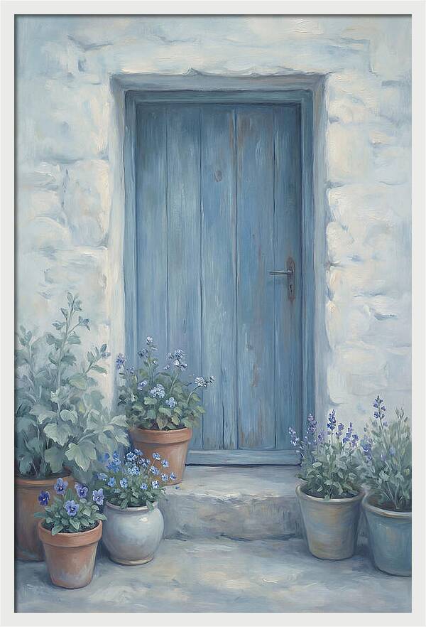 Blue Door With Flower Pots