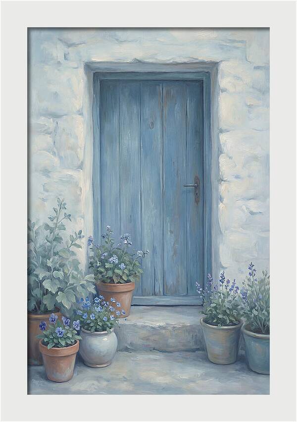 Blue Door With Flower Pots