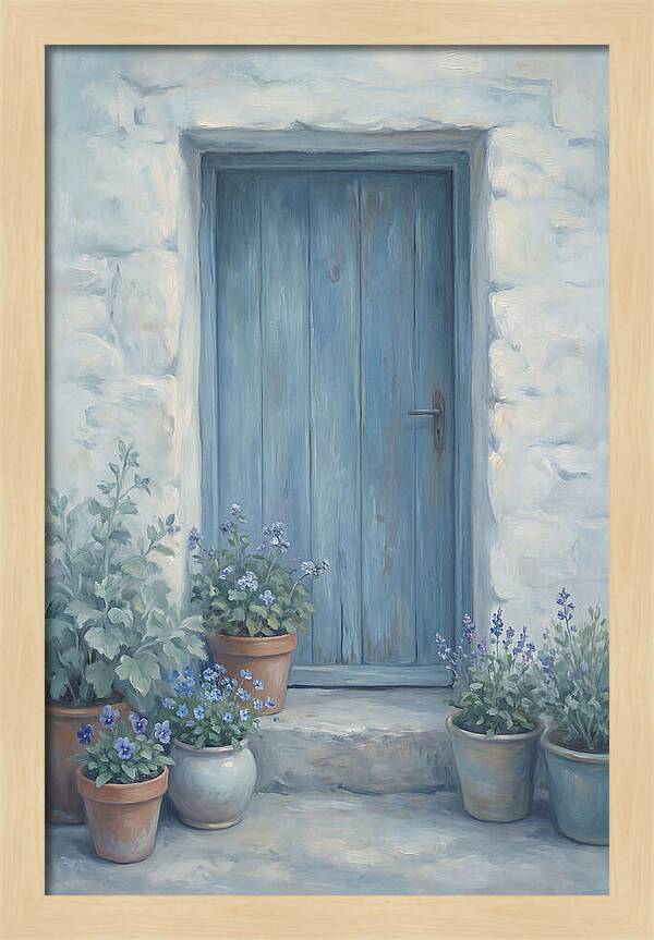 Blue Door With Flower Pots