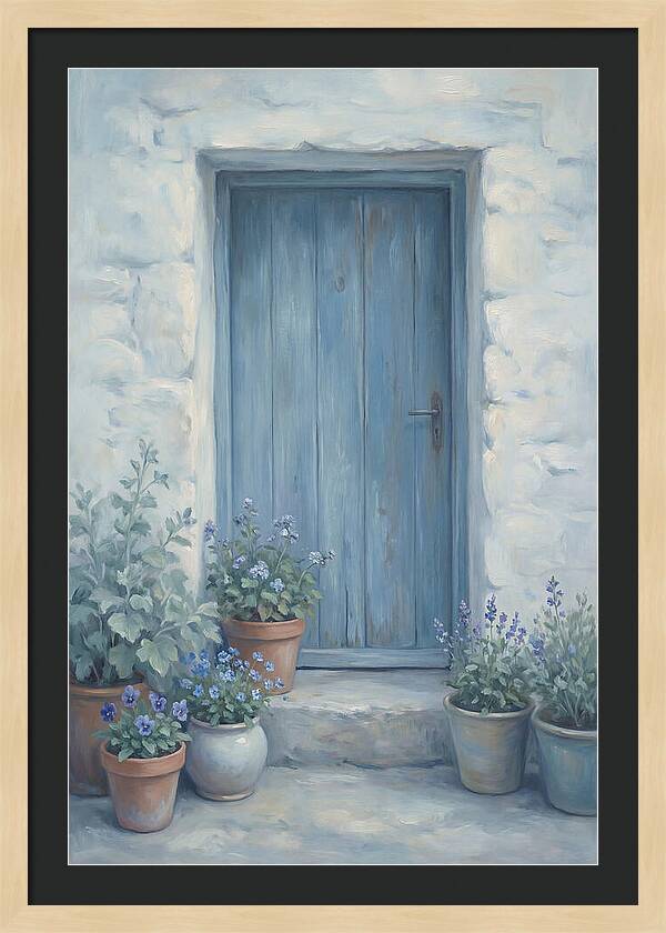 Blue Door With Flower Pots
