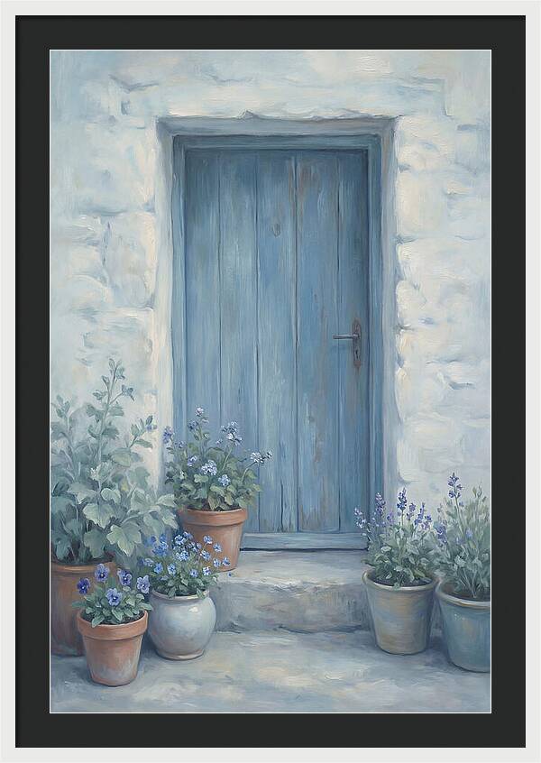 Blue Door With Flower Pots