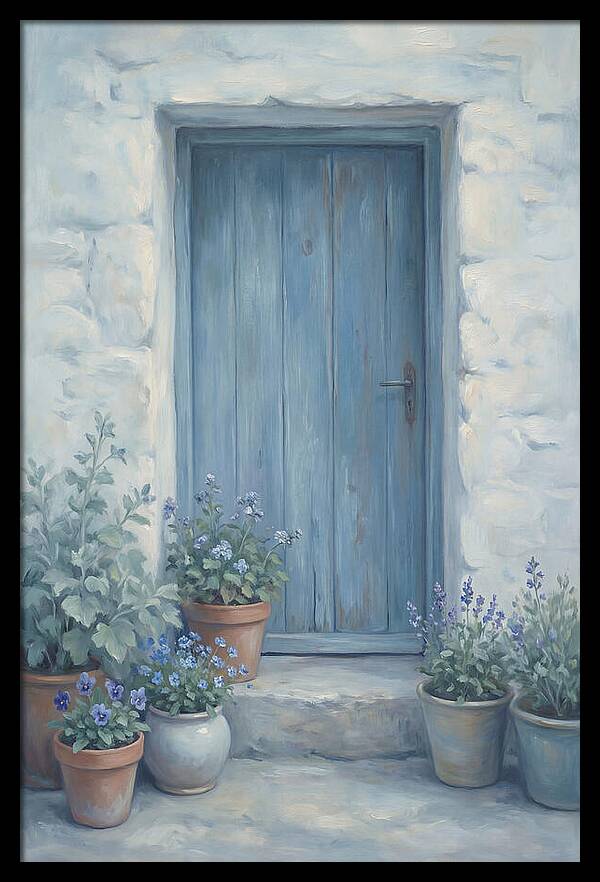 Blue Door With Flower Pots