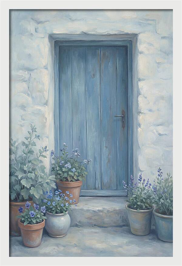 Blue Door With Flower Pots