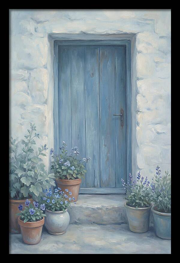 Blue Door With Flower Pots