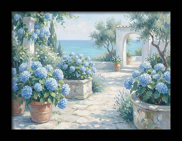 Blue Hydrangeas By The Sea