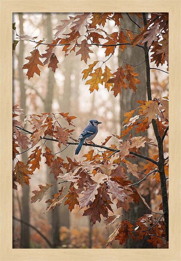 Blue Jay Among Autumn Leaves