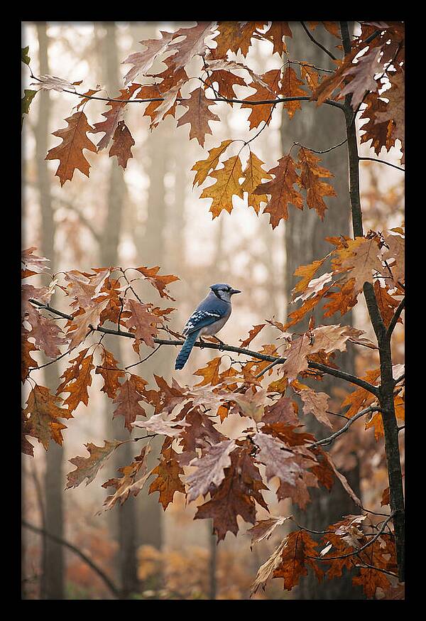 Blue Jay Among Autumn Leaves
