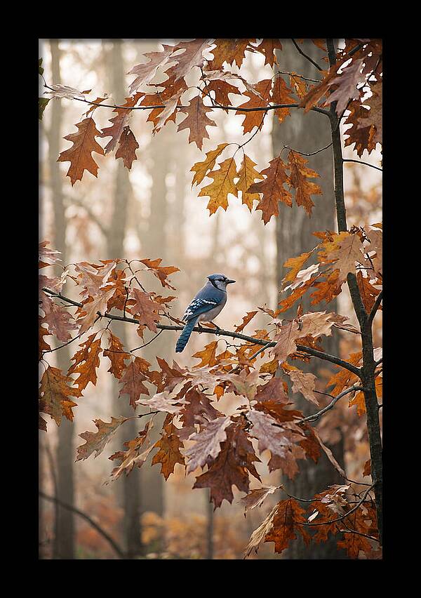 Blue Jay Among Autumn Leaves