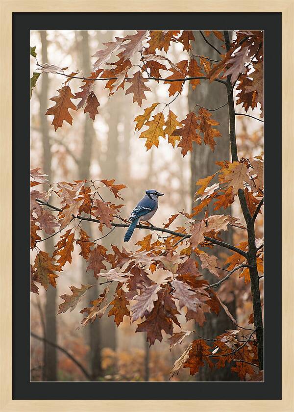 Blue Jay Among Autumn Leaves