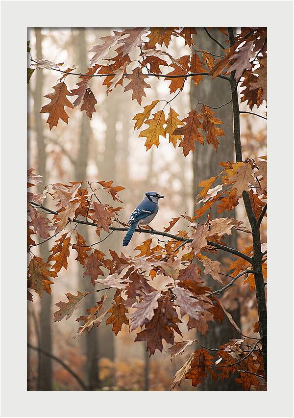 Blue Jay Among Autumn Leaves