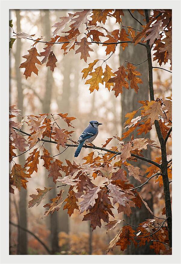 Blue Jay Among Autumn Leaves