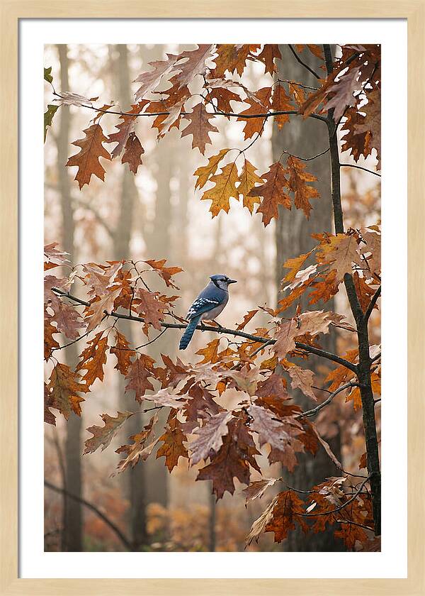 Blue Jay Among Autumn Leaves