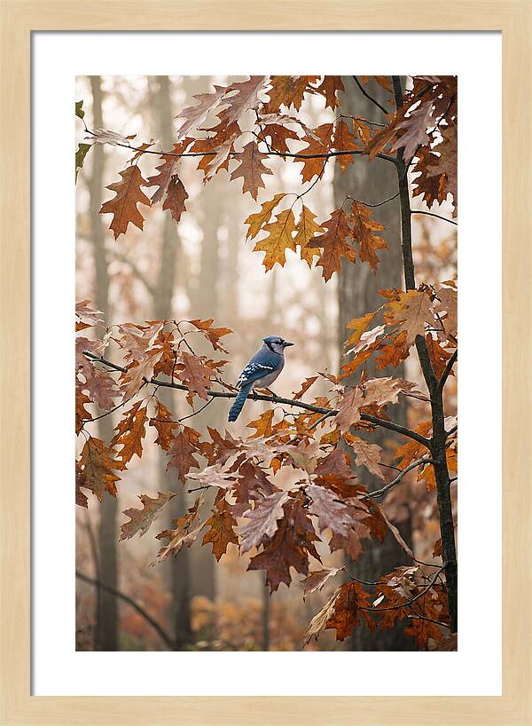 Blue Jay Among Autumn Leaves
