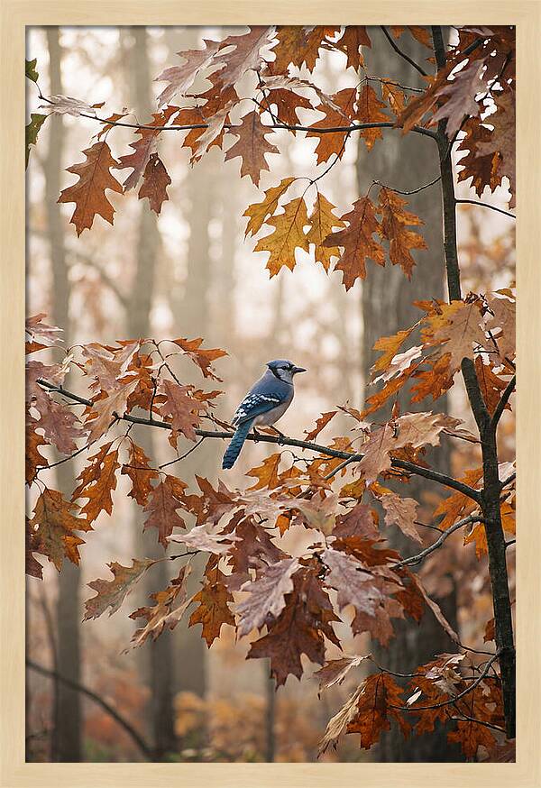 Blue Jay Among Autumn Leaves