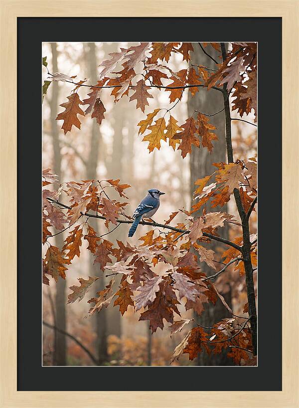 Blue Jay Among Autumn Leaves