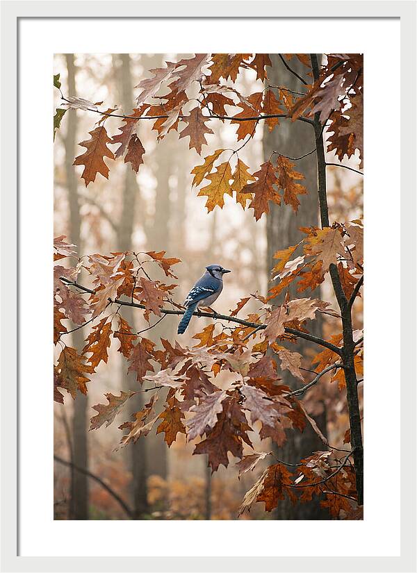 Blue Jay Among Autumn Leaves