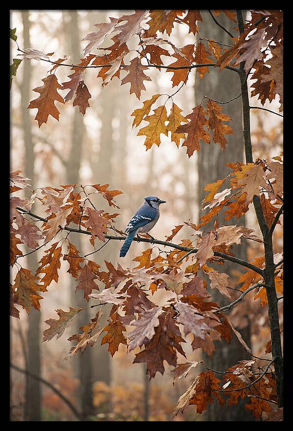 Blue Jay Among Autumn Leaves