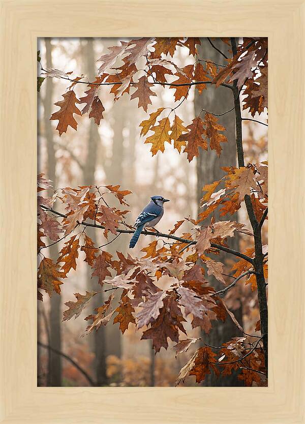 Blue Jay Among Autumn Leaves