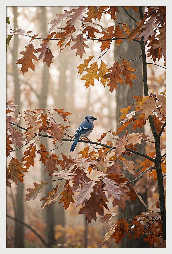 Blue Jay Among Autumn Leaves