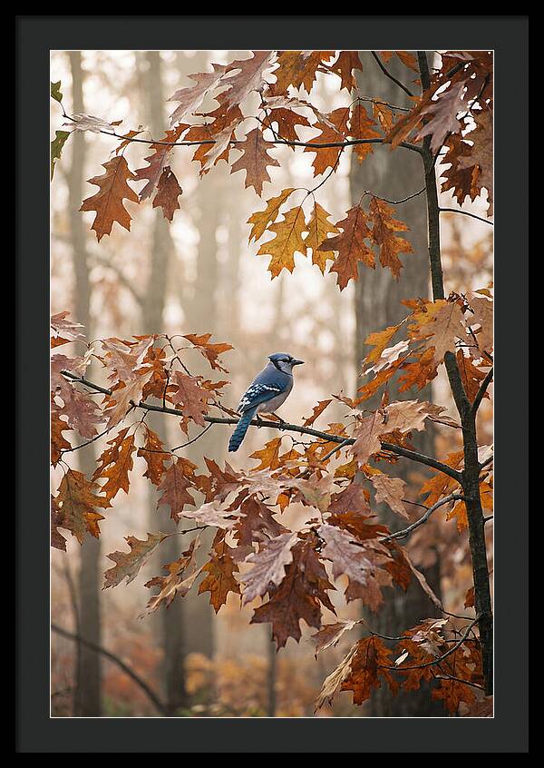 Blue Jay Among Autumn Leaves