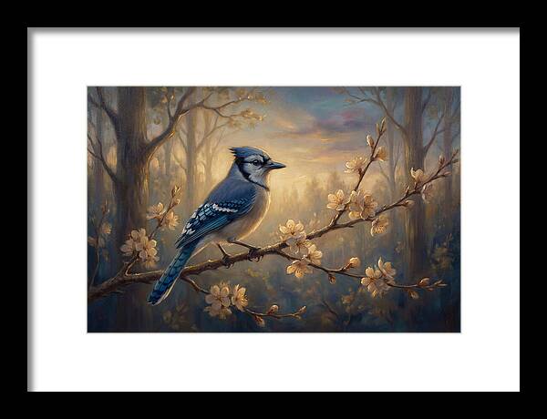 Blue Jay Among Blossoms