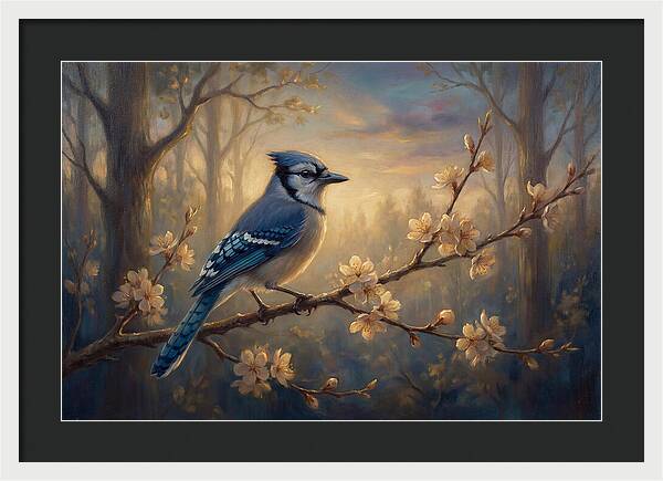 Blue Jay Among Blossoms