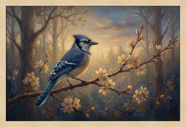 Blue Jay Among Blossoms