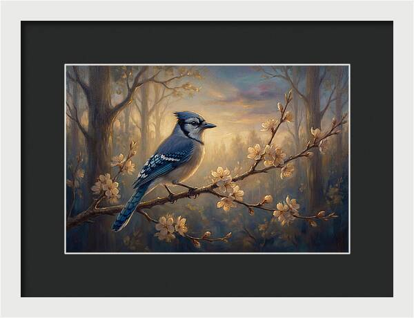 Blue Jay Among Blossoms