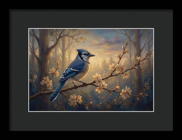 Blue Jay Among Blossoms