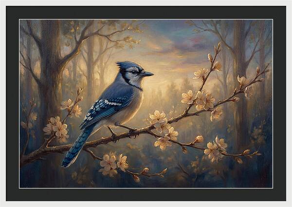 Blue Jay Among Blossoms
