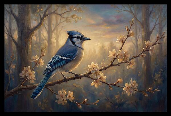 Blue Jay Among Blossoms
