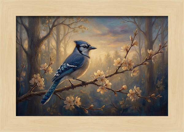 Blue Jay Among Blossoms