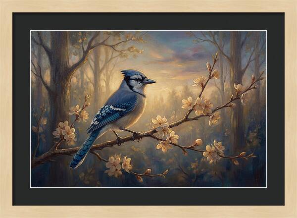 Blue Jay Among Blossoms