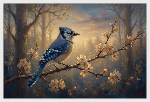 Blue Jay Among Blossoms