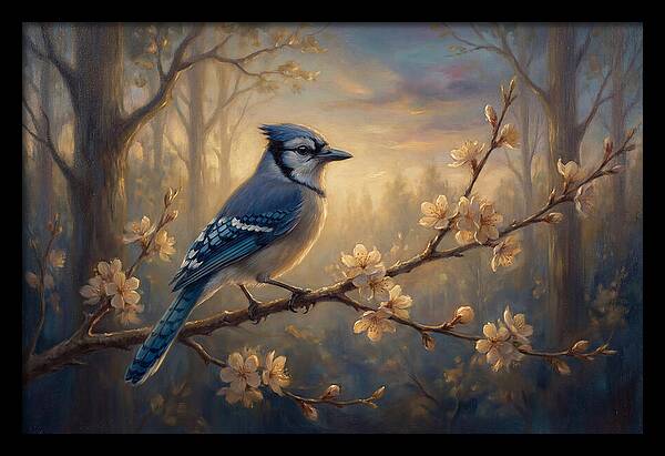 Blue Jay Among Blossoms