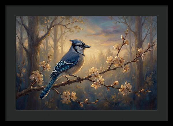 Blue Jay Among Blossoms