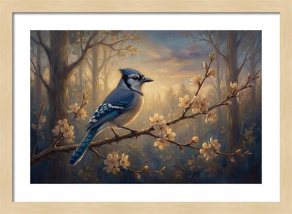 Blue Jay Among Blossoms