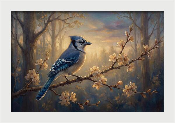 Blue Jay Among Blossoms