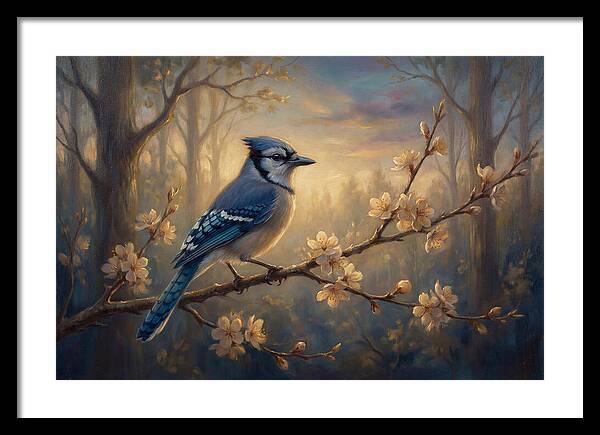 Blue Jay Among Blossoms